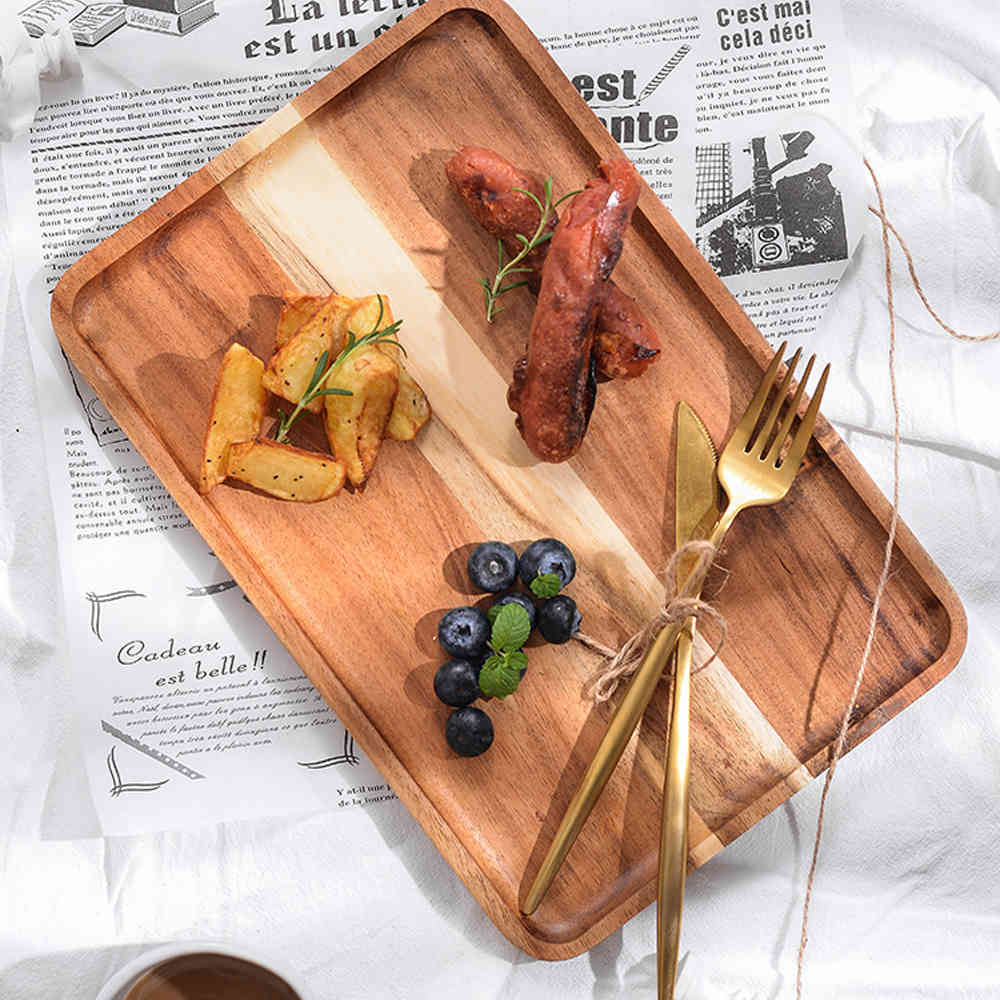 Wooden Serving Tray Rectangle Wooden Tea Tray Dessert Snacks Coffee Food Storage Dish For Hotel Home Kitchen Dresser