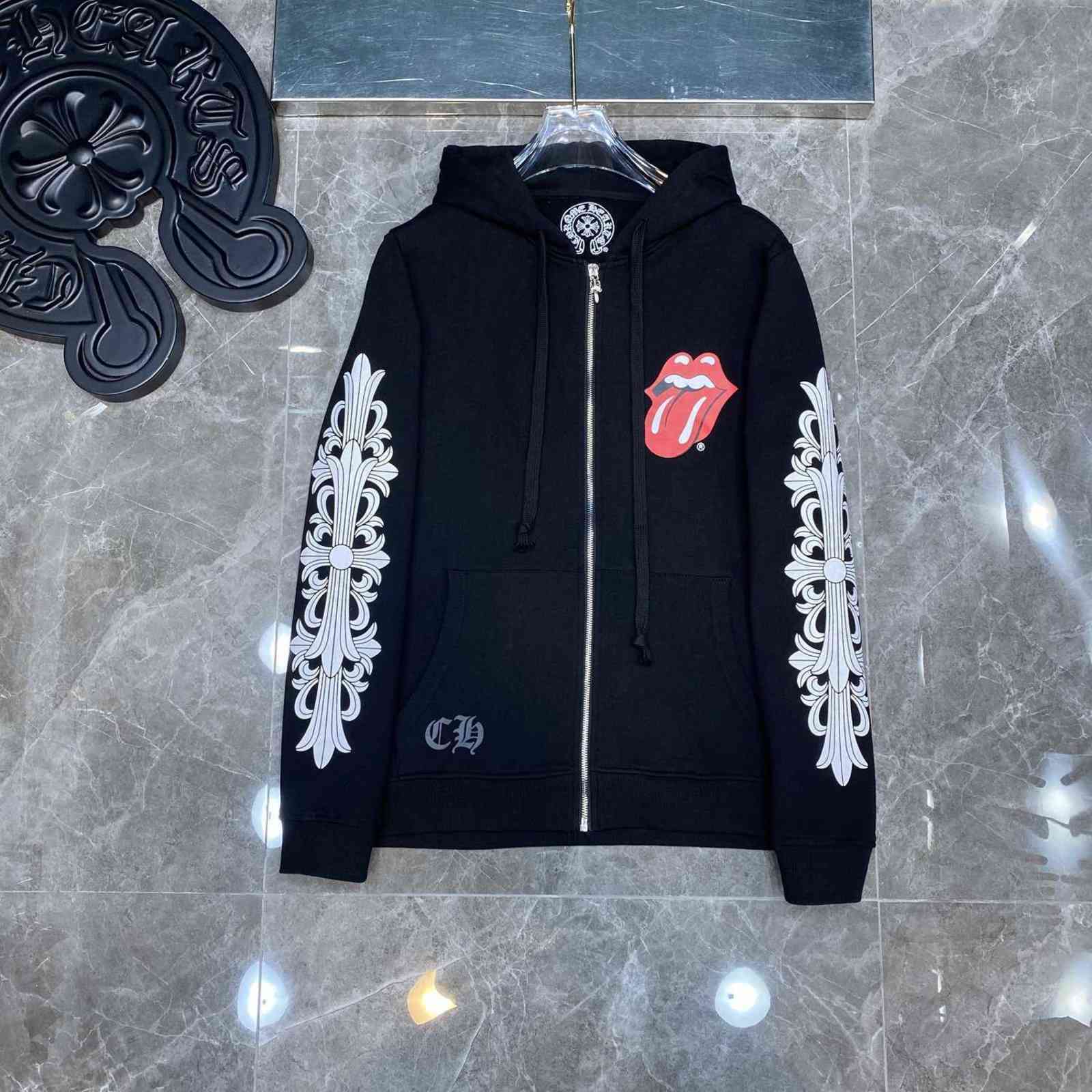2021 new chrome ch hearts rolling stone limited red tongue flower arm horseshoe zipper sweater men' and women' hoodie -XL, Black
2021 new chrome ch hearts rolling stone limited red tongue flower arm horseshoe zipper sweater men' and women' hoodie -XL, Black