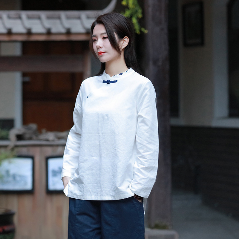 Johnature Women Cotton Linen Stand Shirts Long Sleeve Solid Color Spring Chinese Style Embroidery Women Shirts 210521, White
Johnature Women Cotton Linen Stand Shirts Long Sleeve Solid Color Spring Chinese Style Embroidery Women Shirts 210521, White