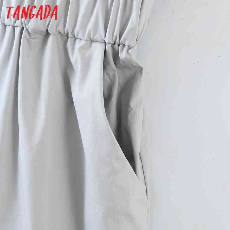 Summer Women Gray Crop Sleeveless Pocket Female Casual Jumpsuit QW79 210416
