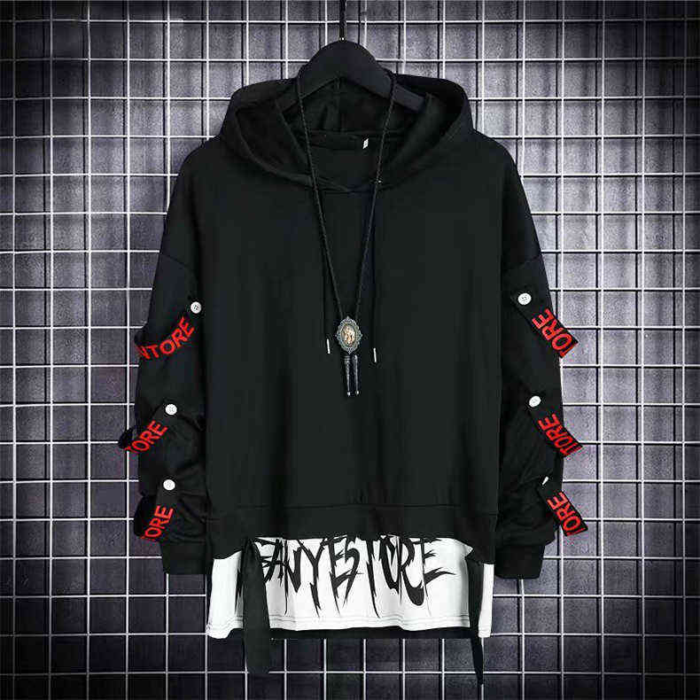 Hoodies Male Hip Hop Punk Streetwear Pullover Fashion Casual Sweatshirts Black Color Sweatshirt Spring Autumn Boy Girl Top 211116