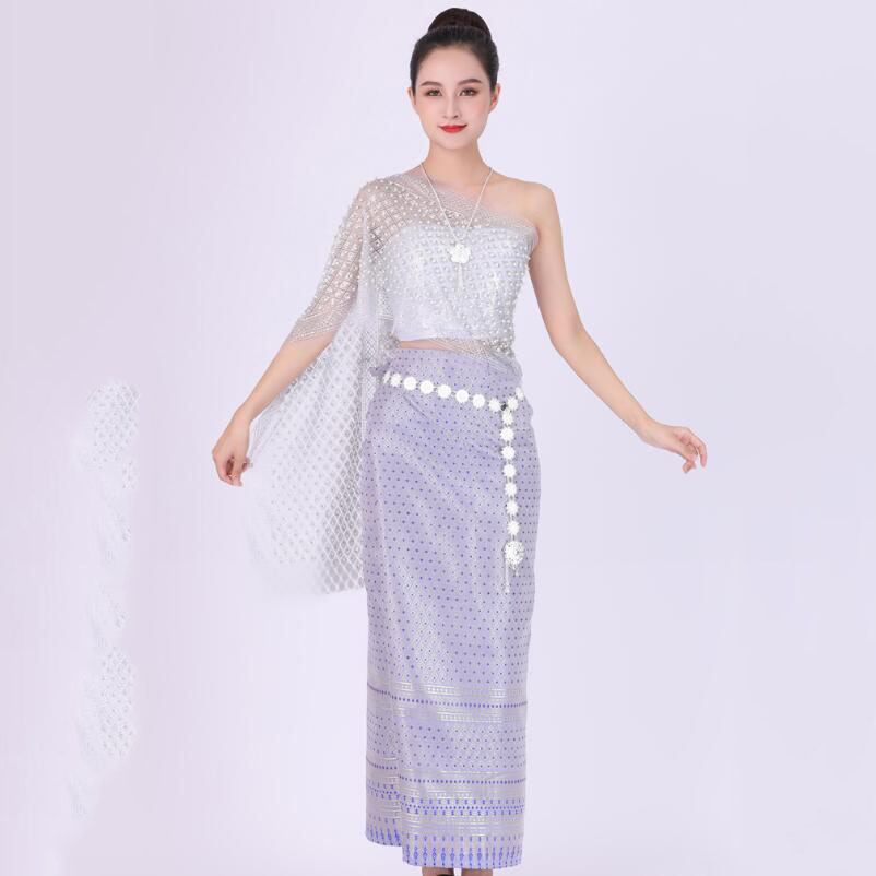 Traditional Thailand ethnic Costume Slim Sexy Wrapped Chest suit Thai Women classical dress vintage asian clothing festival stage wear