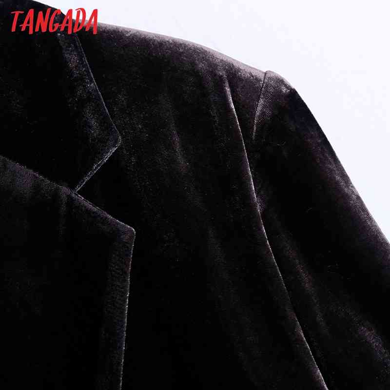 Women Vintage Coffee Velvet Blazer Female Long Sleeve Elegant Jacket Ladies Double Breasted Suits BE164 210416