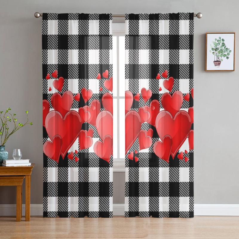 Curtain & Drapes Red Love Heart Black And White Plaid Sheer Curtains For Living Room Voile Tulle Bedroom Kitchen Home Decor Panel
Curtain & Drapes Red Love Heart Black And White Plaid Sheer Curtains For Living Room Voile Tulle Bedroom Kitchen Home Decor Panel