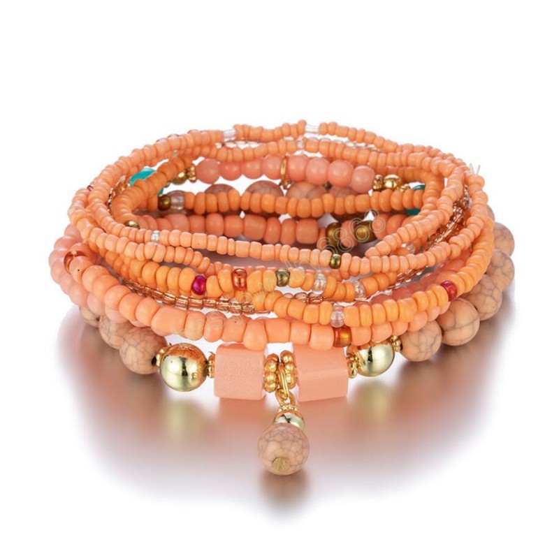 Bohemian Multilayer Big Beads Crystal Turquoise acrylic Bracelets for Women Fashion Charm Bracelet Boho Jewelry Gift 6 Colors