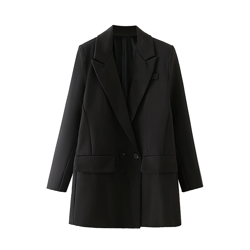 Streetwear Women Causal Solid Black Blazers Fashion Ladies Notched Collar Coats Elegant Female Chic Pocket Jackets 210430