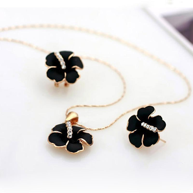 Earrings & Necklace Ociki Rose Gold Color CZ Crystal Black Flower And Earring Jewelry Set For Women Girls Gift Drop Wholesale, Silver
Earrings & Necklace Ociki Rose Gold Color CZ Crystal Black Flower And Earring Jewelry Set For Women Girls Gift Drop Wholesale, Silver