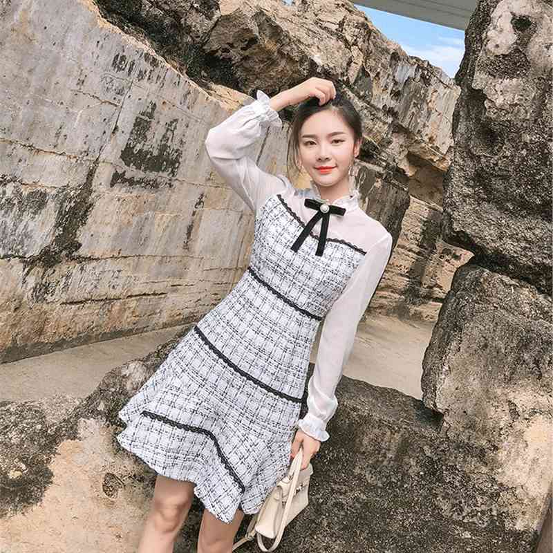 Autumn And Winter Women Mermaid Dress Elegant Tweed Wool Casual Chic Vestidos 210520