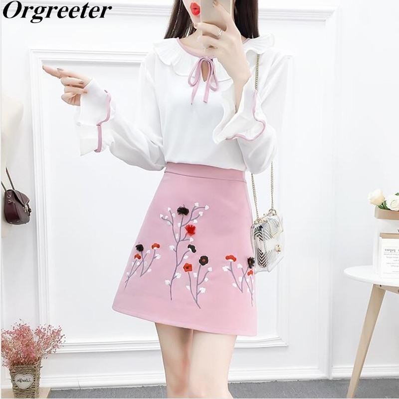 Fashion 3D Flower Appliques Floral Embroidery A-line Skirt and Ruffled Bow Chiffon Shirt Blouse Two Piece Set Women Clothing 210525, Picture color
Fashion 3D Flower Appliques Floral Embroidery A-line Skirt and Ruffled Bow Chiffon Shirt Blouse Two Piece Set Women Clothing 210525, Picture color