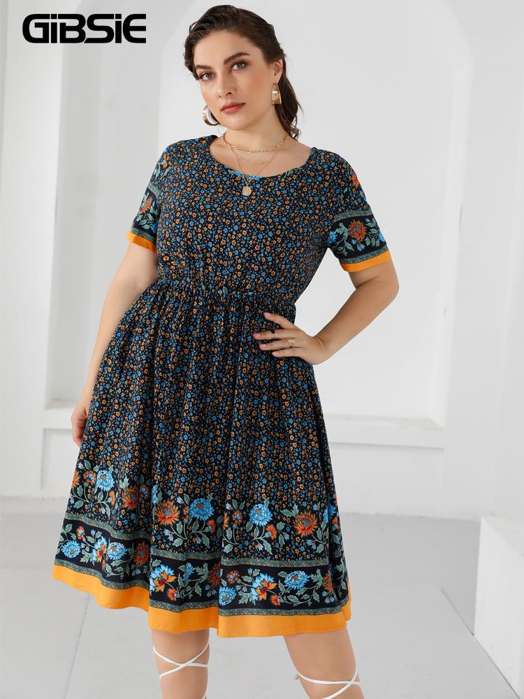 Plus Size Dresses GIBSIE 5xl Floral Print O-Neck Boho Dress Keyhole Women Summer Short Sleeve Elastic Waist Female Casual Midi, Black
Plus Size Dresses GIBSIE 5xl Floral Print O-Neck Boho Dress Keyhole Women Summer Short Sleeve Elastic Waist Female Casual Midi, Black