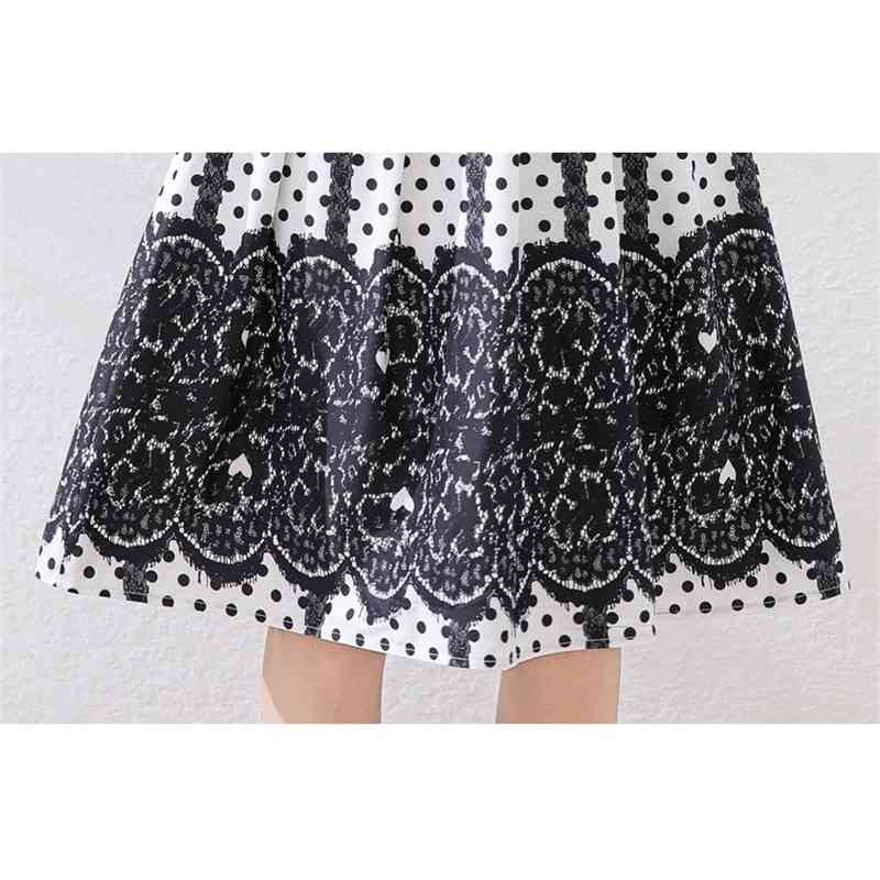 spring summer dresses for women polka dot printed turn down collar A-line high waist knee length 210421