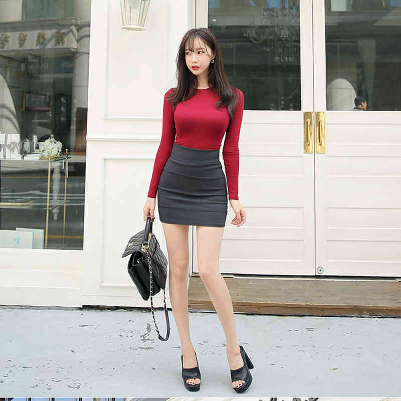 T Shirt Korean Style Slim T-shirts Sexy Tshirts Cotton Long Sleeve Summer Tops Tee Shirt Femme Khaki Blue White Black 210406