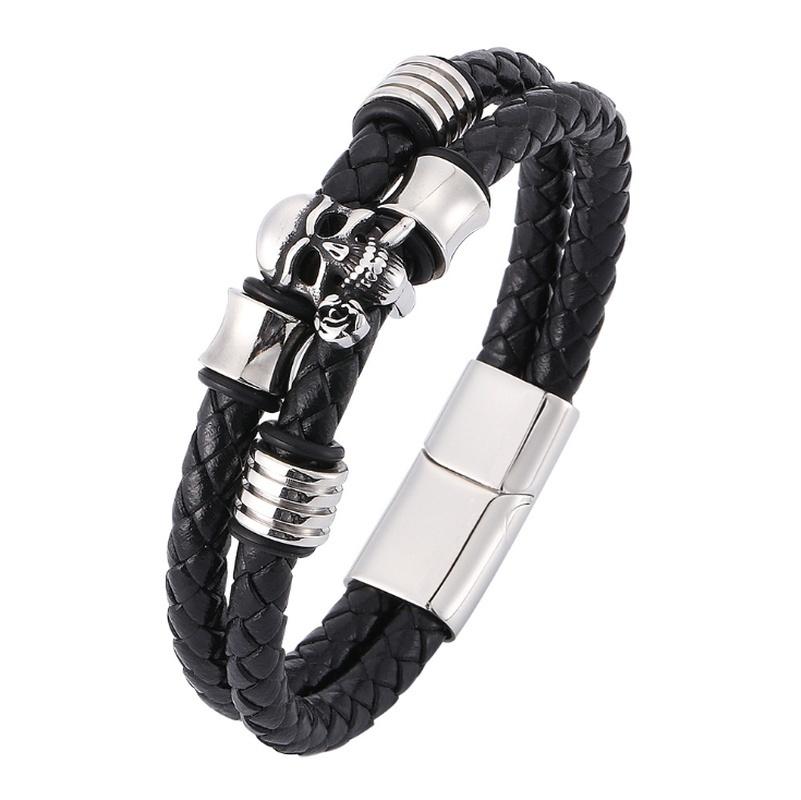Bangle Men's Black Leather Rope Braided Cream Quality Metal Bracelet Punk Fashion Exquisite Jewelry
Bangle Men's Black Leather Rope Braided Cream Quality Metal Bracelet Punk Fashion Exquisite Jewelry