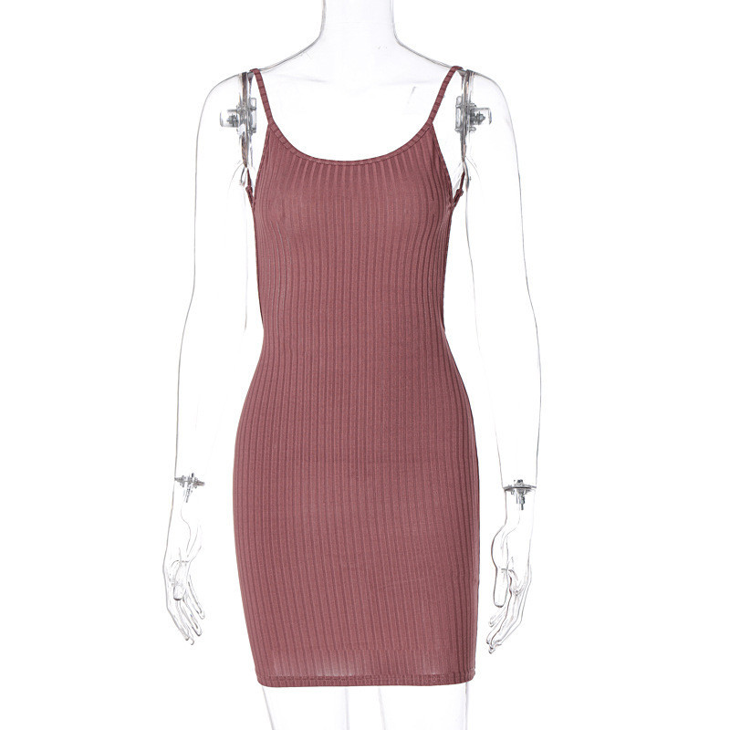 CNYISHE Sleeveless Solid Knitted Ribbed Backless Sexy Wrap Hip Dresses for Women Summer Elegant Party Strap Dress Female Vestido 210419
