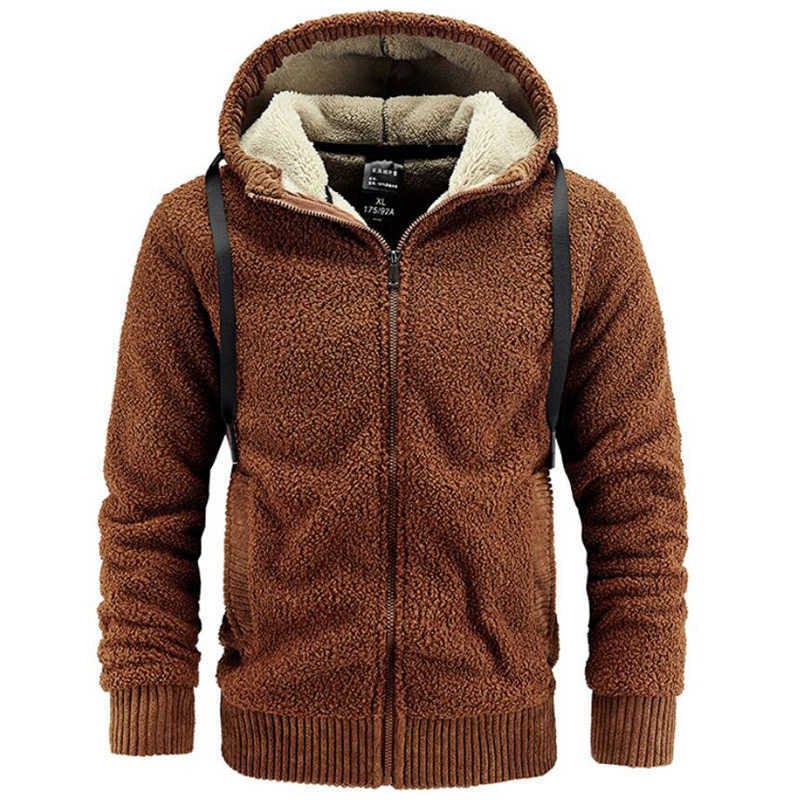 Men's Fleece Jacket Hooded Large Size Winter Parka Men Windbreakers Thick Warm Anorak Husband Autumn Black Fur Coat Male 211014