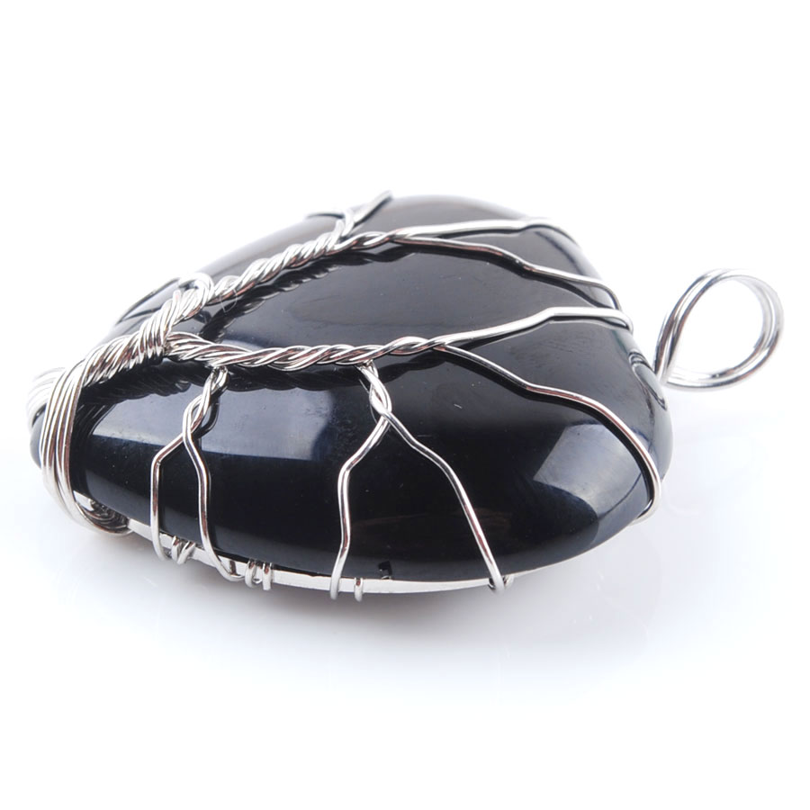 WOJIAER Silver Color Tree of Life Wire Wrap Pendant Necklace Natural Aventurine Amethyst Gem Stone Heart Bead Jewelry DN362