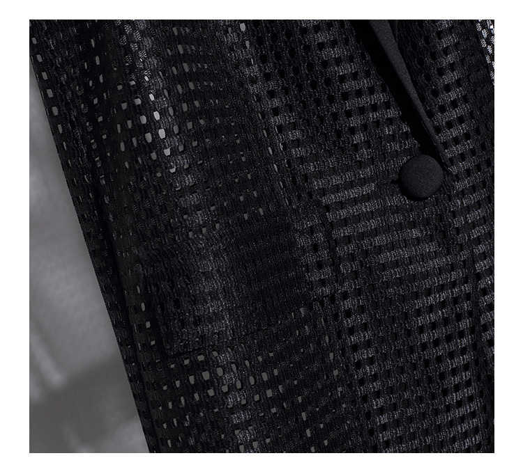 Turn-down Collar Hollow-out Long Women's Vest Plus Size Black Sleeveless Jacket Cardigan Office Lady Summer Waistcoat 4XL 210819