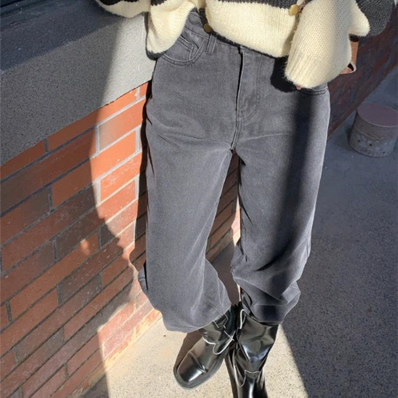 Vintage High Waist Wide Leg Denim Pants Women OL Work Wear Arrival Autumn Spring Jeans Trousers Femme 210421