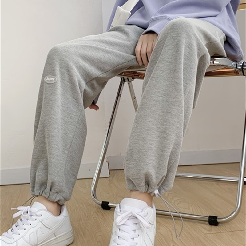 Gray Wide-Legged Pants Women 's Spring Autumn Straight High Waist Drooping Leisure Outerwear Sweatpants Korean Style Pants 210515