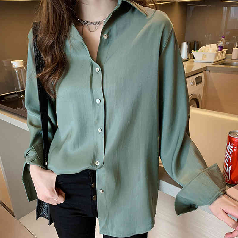 Women Shirts and Blouses Long Sleeve Lapel Chiffon Blouse Fashion Solid Office Style Ladies Tops Blusas Mujer 7311 50 210427