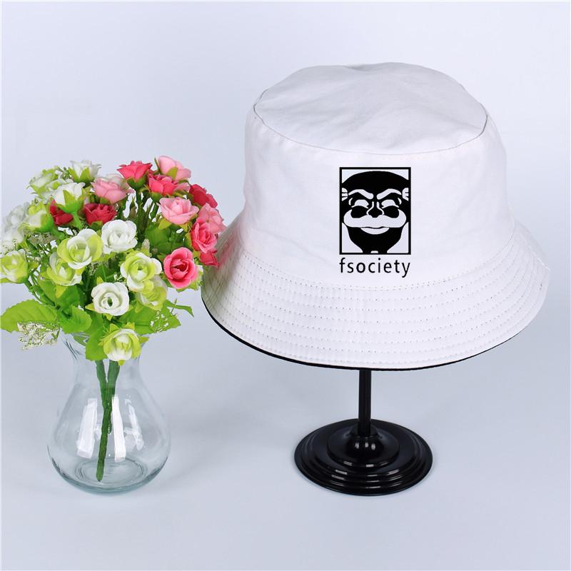 Cloches Mr Robot Fsociety Logo Summer Hat Women Mens Panama Bucket Design Flat Sun Visor Fishing Fisherman