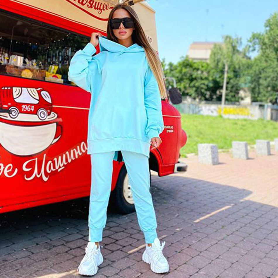 Free Women's Loose Letter Sports Suit Casual Zipper Long Sleeve Hooded Collar Sweater and Pants Two-Piece Set 210524