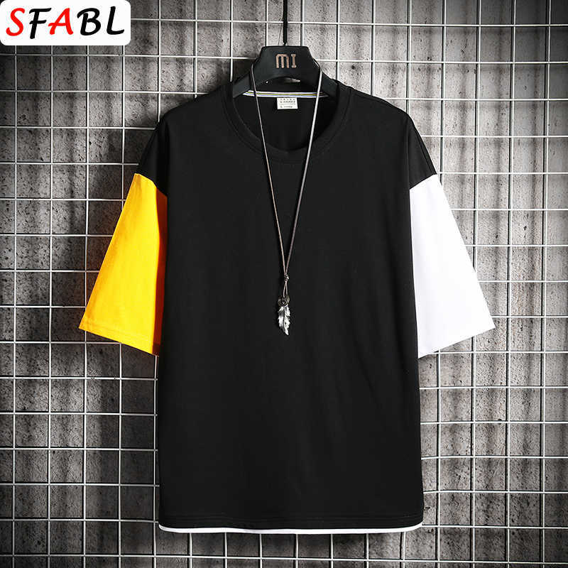 SFABL Summer Men T Shirt Patchwork Loose Tops Tees Fashion Tshirt Male Short Sleeve Hip Hop s T-shirt for Young 210629