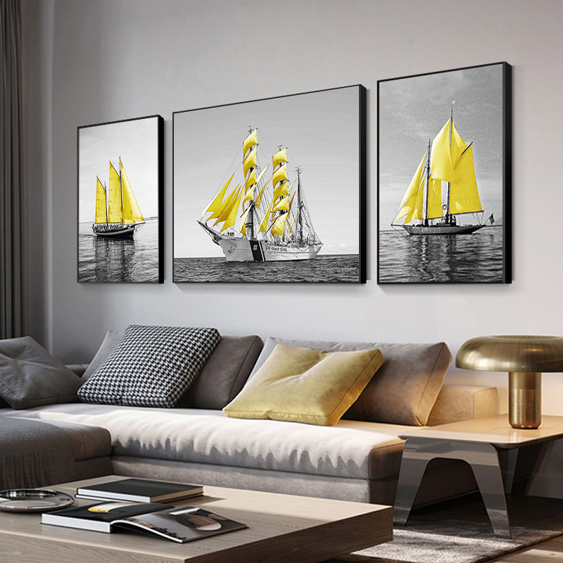 Canvas Painting Gold Boat Whale Pictures For Home Landscape Posters And Prints Wall Art For Living Room Decoration NO FRAME