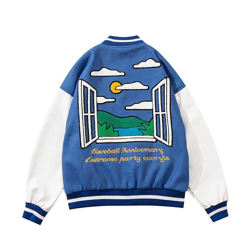 Baseball Jacket Mens Hip Hop Harajuku Streetwear Letter Embroidery Casual Cotton College Bomber Jacket Fashion Men Clothing 211009