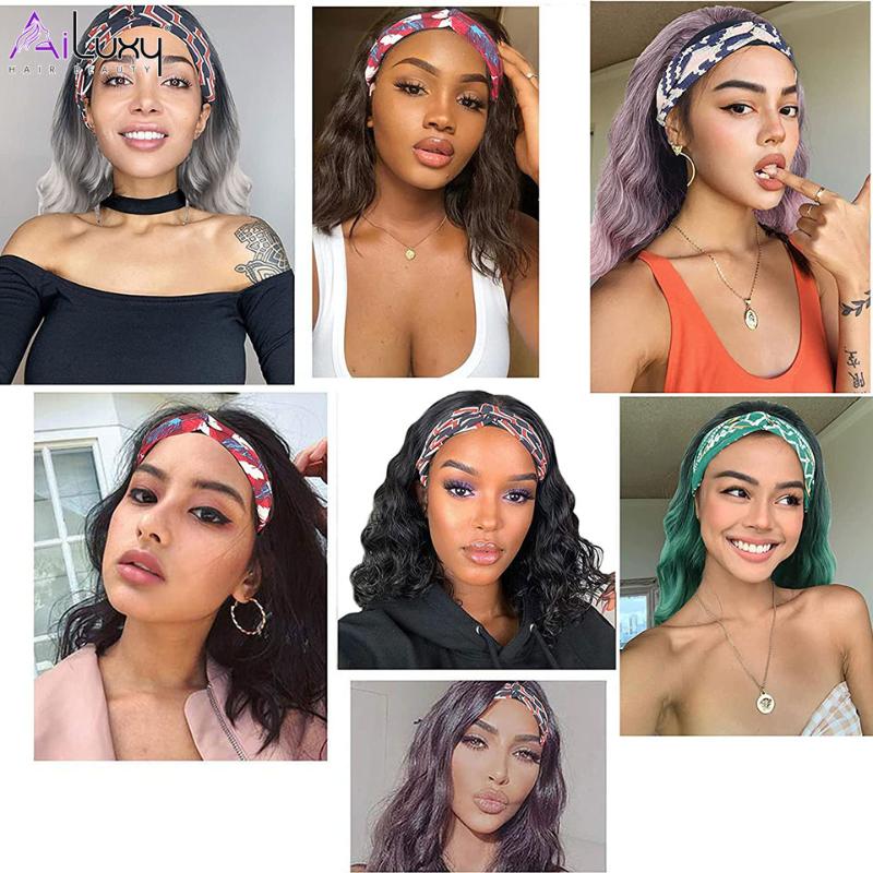 Synthetic Wigs AILUXY Long Wavy Headband Wig For Black Women None Replacement Body Wave Headwraps Hair 2021 Fashion