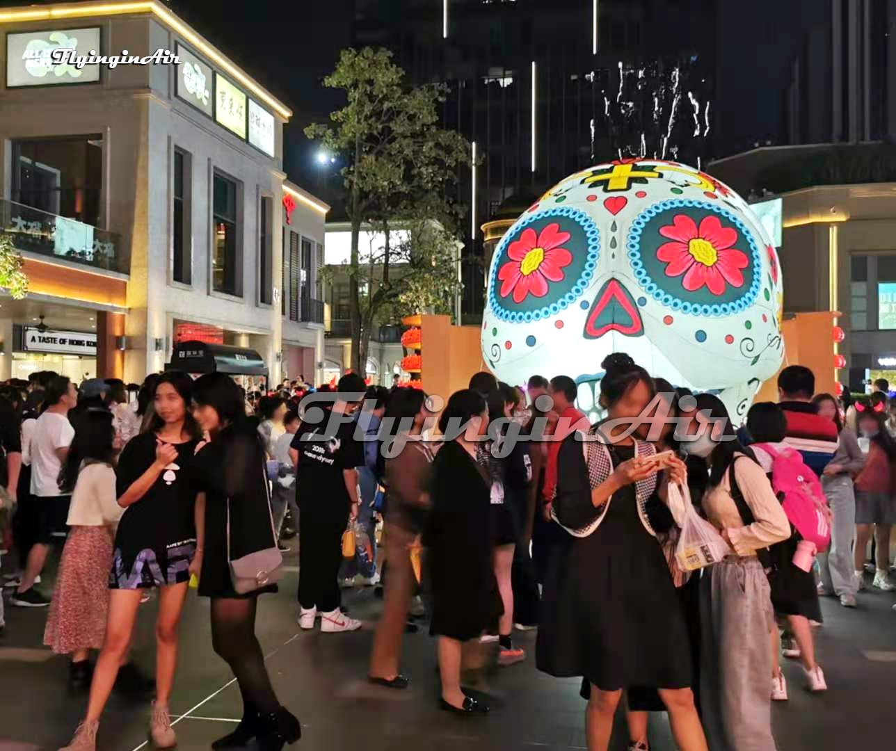 3m/4m Outdoor White Giant Inflatable Catrina Skull Halloween Decorations Air Blow Up Dead Head Bone For Carnival Stage