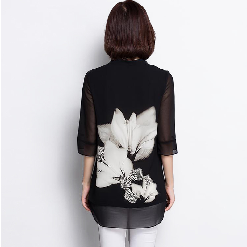Women Chiffon Blouse Summer Tops Fashion Plus Size Black Shirt Long Sleeve 's Clothing Blusas 60C 25 210508
