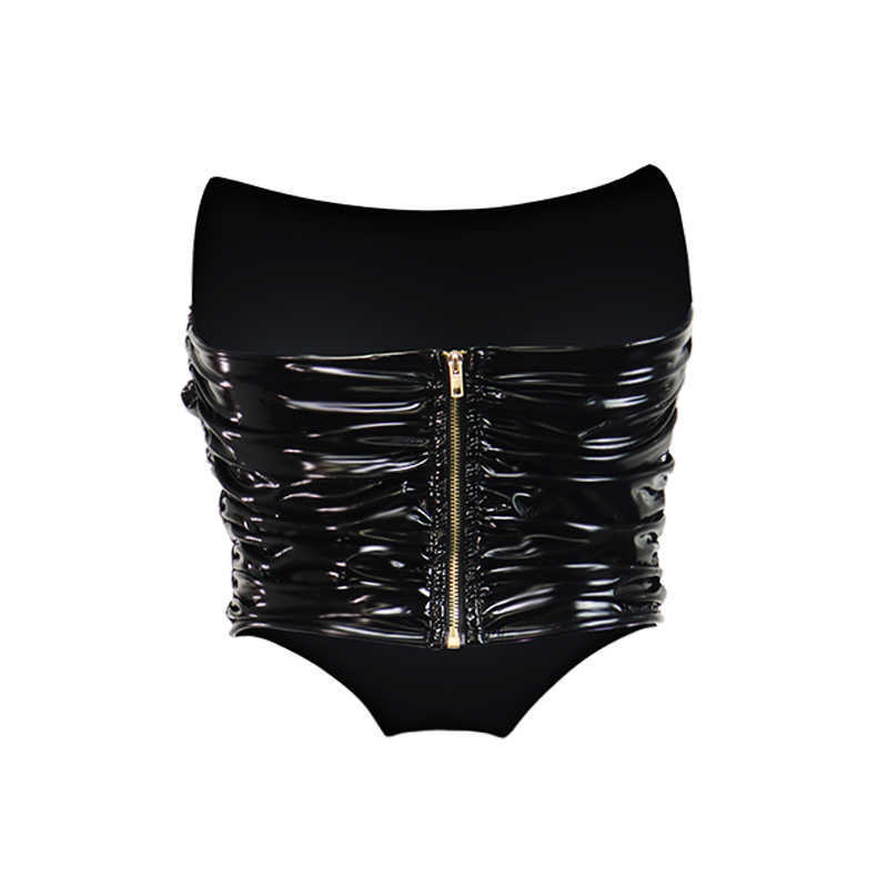 Colysmo Leather Corset Top Ruched Backless Black 2 Layer Elastic Strapless Zipper Sexy Bustier Tops Women Party Club Outfits 210527