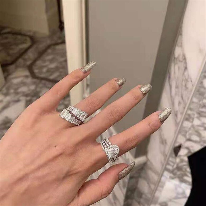 Choucong Brand Unique Wedding Rings Simple Fashion Jewelry 925 Sterling Silver Emerlad Cut White Topaz CZ Diamond Gemstones Women Open Adjustable Ring