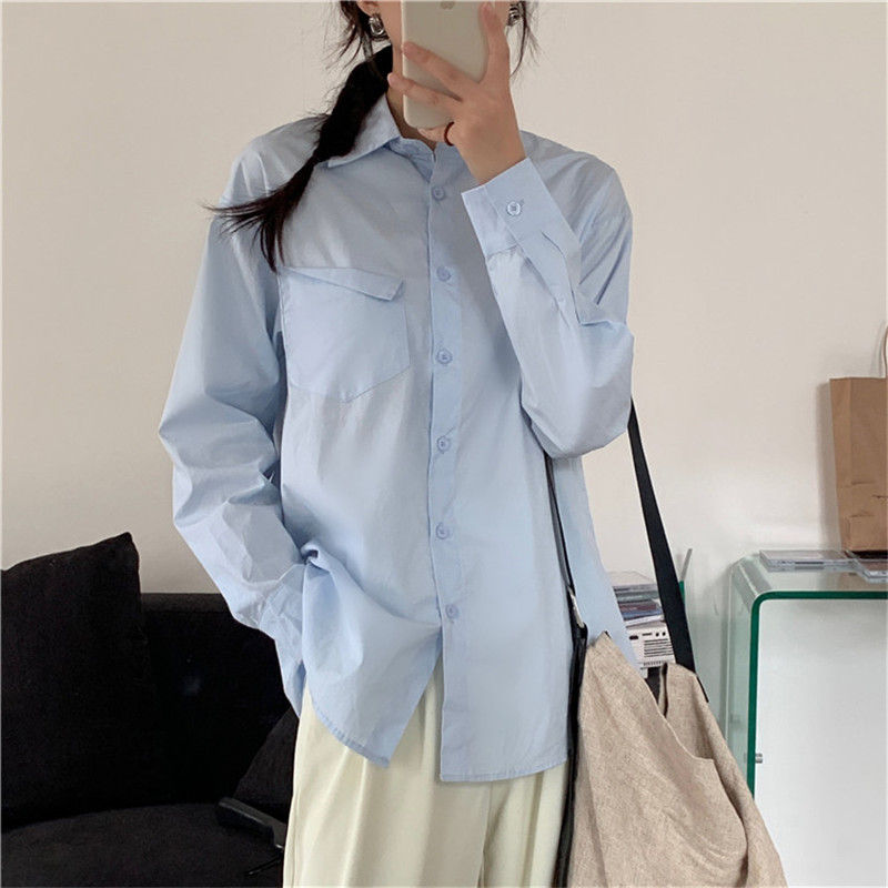 Arrival Spring Autumn OL Elegant Lapel Basic Shirt Women Blouses Tops Loose Long Sleeve Work Wear Woman Clothes 210421
