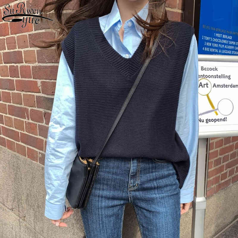 Winter Outerwear One Size Spring Autumn Women's Vest Knitted Solid Loose Sweater V Neck Womens s 10974 210427
