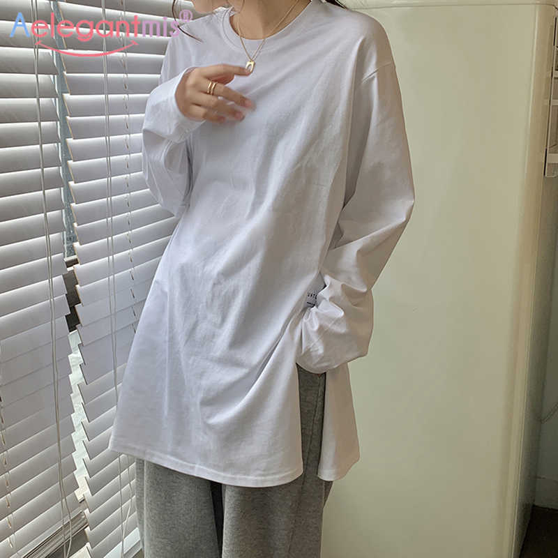 Aelegantmis Bottoming Loose T Shirts Women Split Oversized Basic Tops Lady Solid Long Sleeves Korean Spring 6 Colors Chic 210607, Green
Aelegantmis Bottoming Loose T Shirts Women Split Oversized Basic Tops Lady Solid Long Sleeves Korean Spring 6 Colors Chic 210607, Green