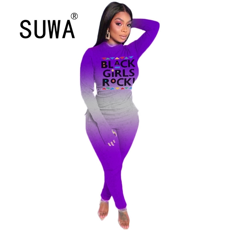 

Stacked Casual Sporty Workout Matching Sets Women O-Neck Long Sleeve Active Wear Two Piece Outfits Crop Top And Pants Set 210525, Purple