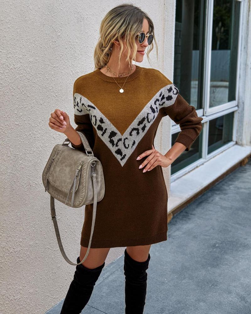 Sellingwinter Fashion Splicing Round Neck Long Sleeve Women's Dress Casual Dresses