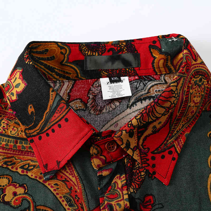 Vintage Paisley Print Hawaiian Men Autumn Long Sleeve Mens Dress Shirts Wedding Party Prom Shirt Chemise Homme 210331