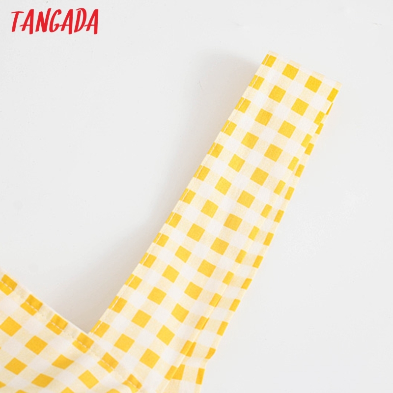 Women Yellow Plaid Bralette Camis Crop Top Strap Sleeveless Backless Short Shirts Female Tops 4N8 210416