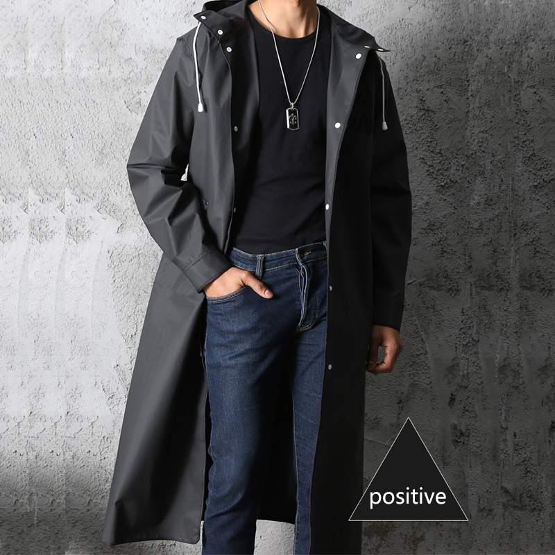 Black Fashion Adult Waterproof Long Raincoat Women Men Rain coat Hooded For Outdoor Hiking Travel Fishing