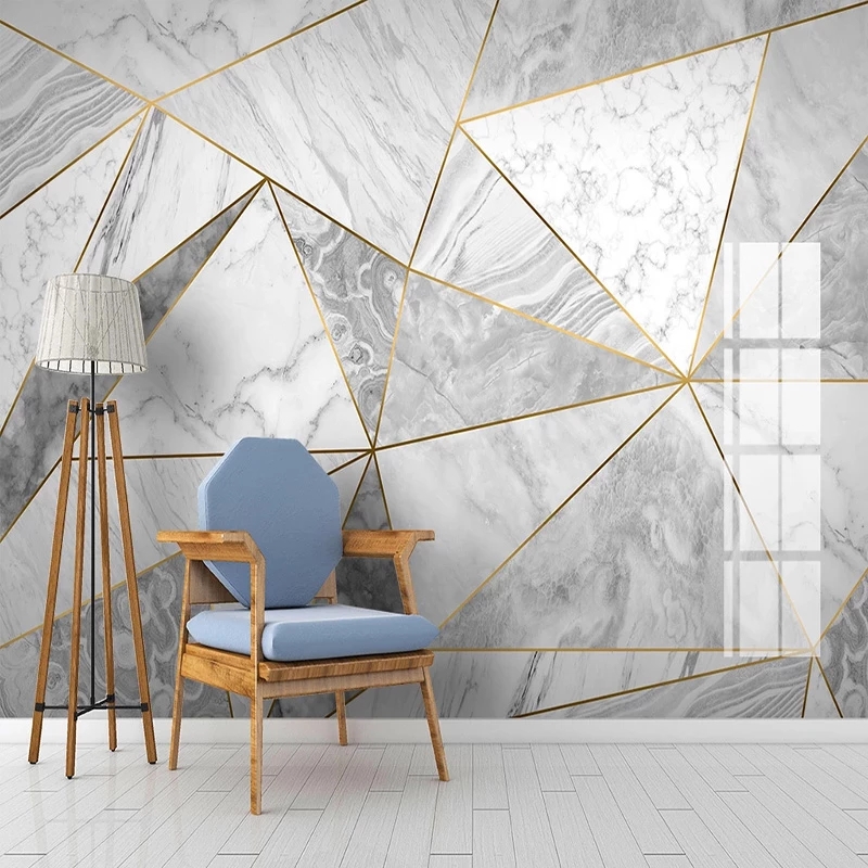 Custom Mural Self Adhesive Wallpaper 3D Jazz White Modern Geometric Marble Wall Living Room TV Sofa Home Decor Waterproof