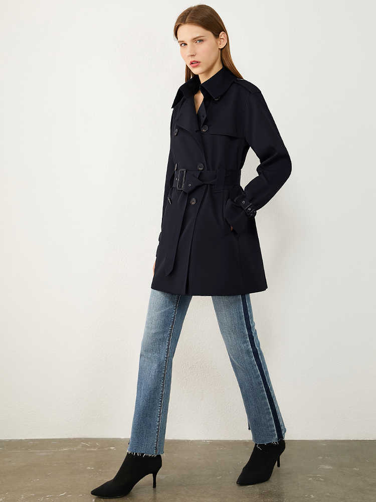 Minimalism Autumn Causal Fashion Women Windbreaker Solid Lapel Double Breasted Belt Female Overcoat Tops 12070417 210527