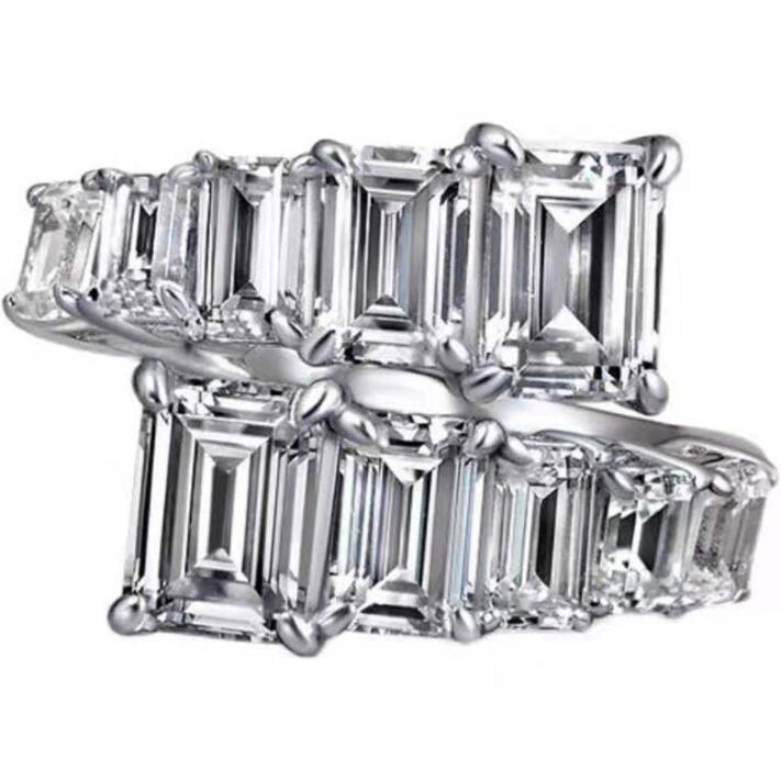 Choucong Brand Unique Wedding Rings Simple Fashion Jewelry 925 Sterling Silver Emerlad Cut White Topaz CZ Diamond Gemstones Women Open Adjustable Ring