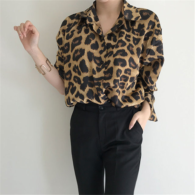 Fashion Loose Plus Size Leopard All Match Women Retro Sexy Vintage Femme Shirts Casual Animal Printed Tops 210421
