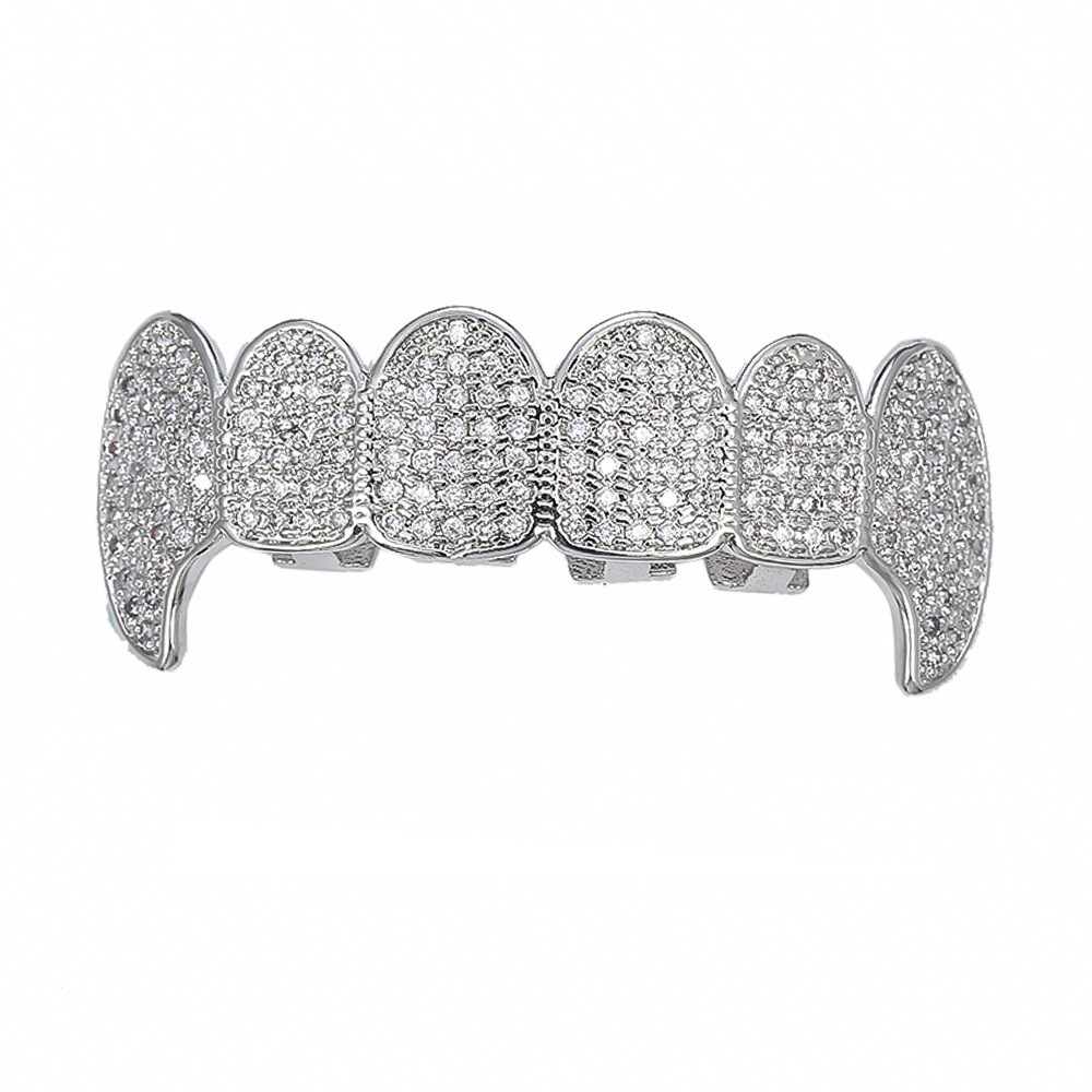 Gold Shiny ICED OUT Teeth Grillz Rhinestone Top&Bottom Grills Set Hip Hop Jewelry