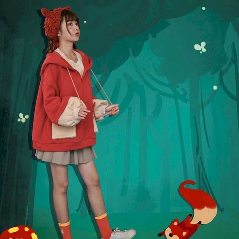 red Japanes hoodies sweatshirt gothic oversized hoodie korean clothes for women winter tops long sleeve sweater preppy 210526