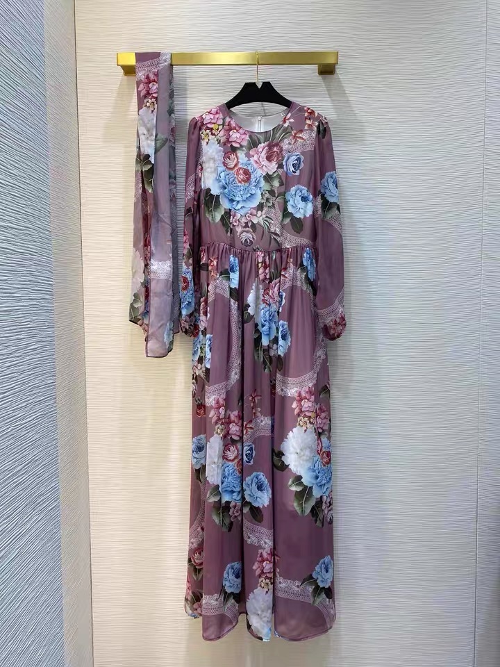 Summer Fashion Runway Maxi Dress Women's O-Neck Vintage Purple Flowers Print Holiday Boho Long Dresses Plus size 2xl 210421