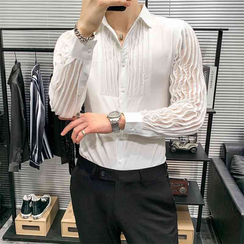 High Quality Transparent Men Shirt Long Sleeve Club Party Social Blouse Slim Fit Dress Camisa Masculina 210809
